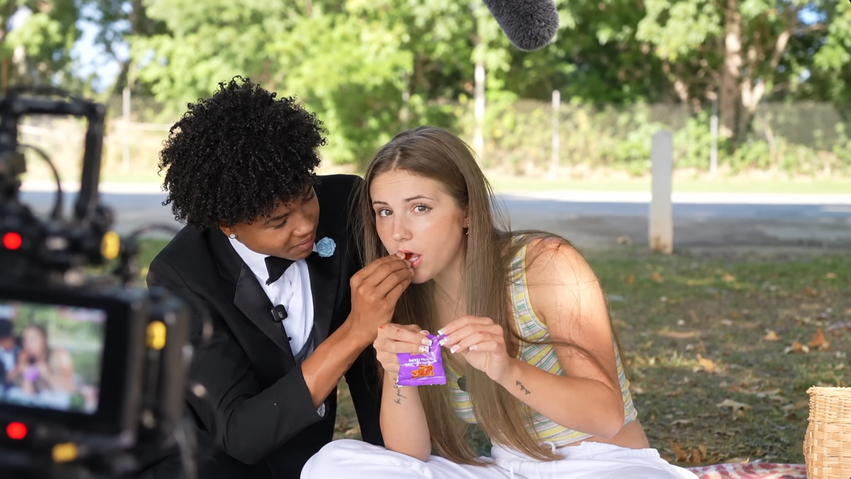 Piper Rockelle and Capri filming a segment on set